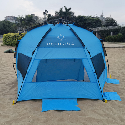 Extended Type Tent Glamping 3 Person Inflatable Fshing Tent, Pop Up Canopy Portable Sun Shade Beach Tent Outdoor Fishing Canopy Blue
